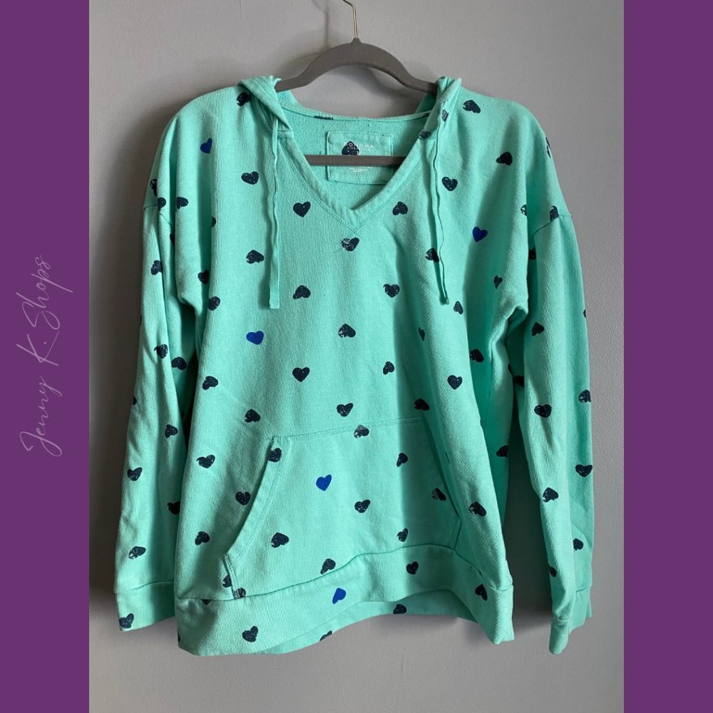 Sonoma | Teal Green Lightweight Heart Pull Over Hoodie | Size: Medium